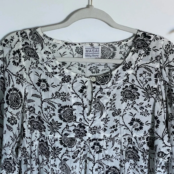 Masai Black Cream Bird Floral Print Mini Dress 29418 - Picture 3 of 16